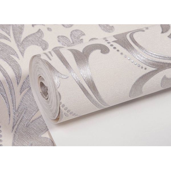 Embossed Victorian Damask Wallpaper , Creamy white Living Room Wallpaper CE Listed