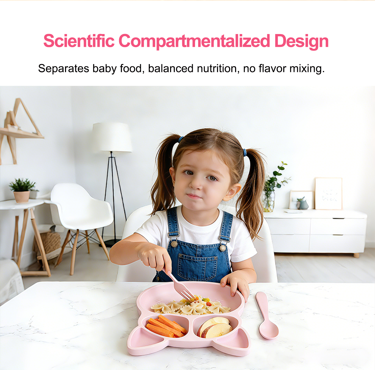 Silicone Baby Tableware Set Colorful Fox Plate Toddler Feeding Tableware Anti Spill Stain Resistant Mealtime Dish