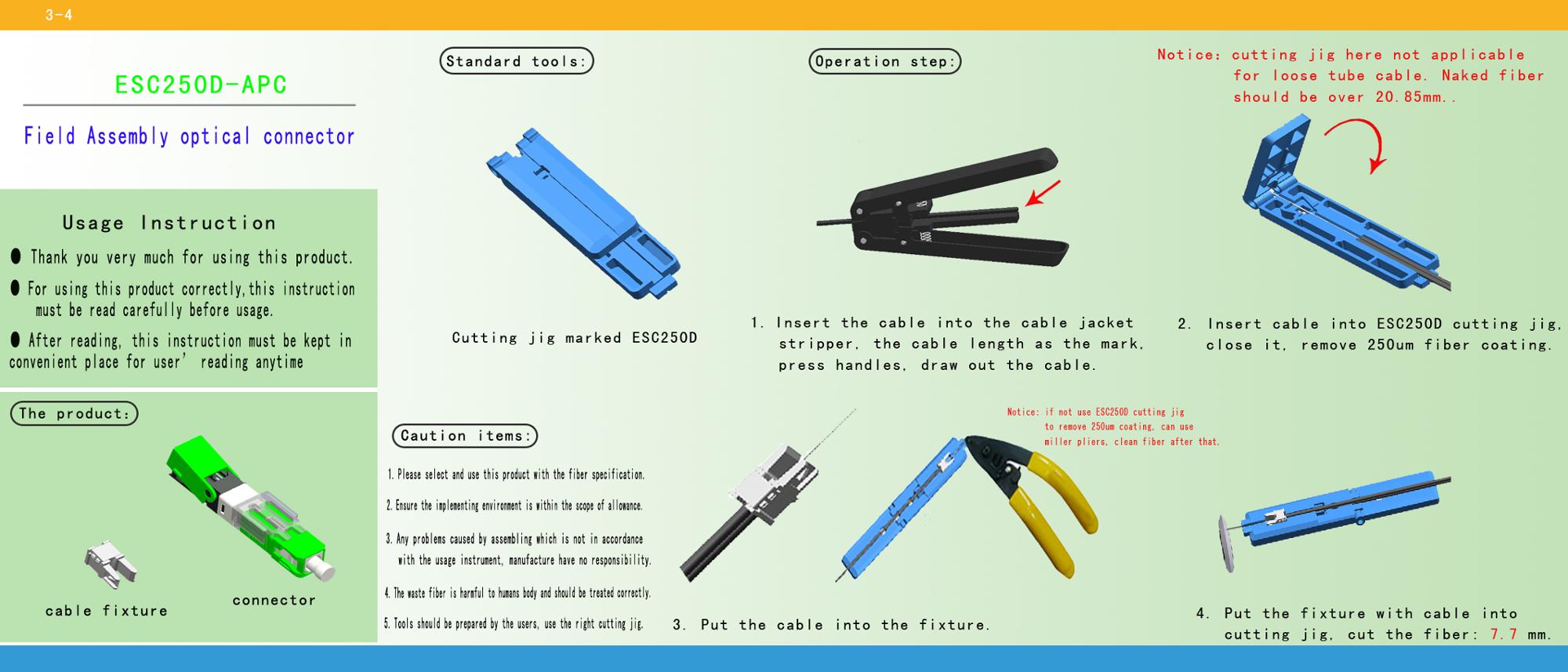 Соединитель оптического волокна SC/APC FTTH ESC250d быстрый для крытого кабеля