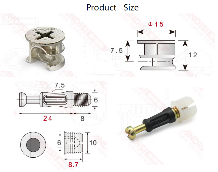 3 in 1 Mini Fix Screw Cam and Bolt Cabinet Hardware Fitting for Modern Design Style