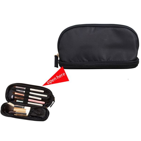 Brush bag and makeup bag 2 in one women's small portable travel set storage bag