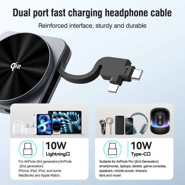 QI2 3 in 1 Portable Wireless Charging Station with 5V/3A 9V/3A Input and ABS Material