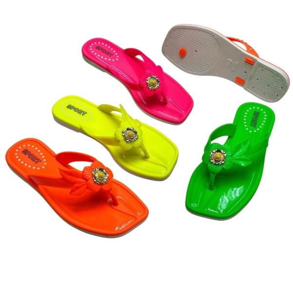PVC Women Flip Flops - Neon 3D Flower Casual Beach Sandals | Source Factory