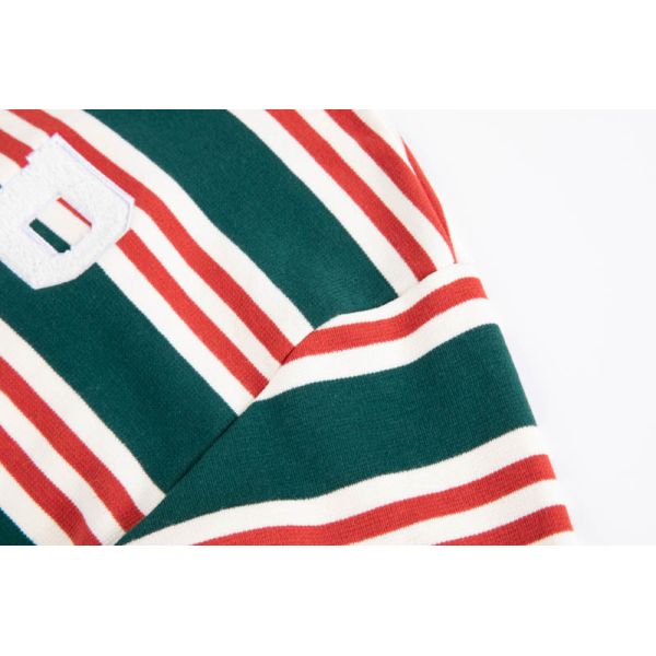 Womens Mens Green Stripe Crewneck Sweatshirts With Chenille Letter Patch