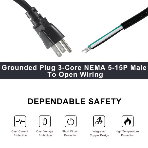 NEMA 5-15P to 5-15R 電源コード 0.5m SJT 16AWG 125V 15A