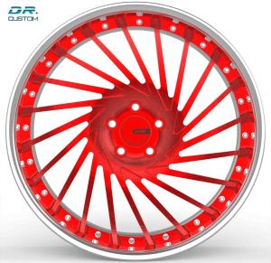 Brushed Red Three Piece Forged Wheels ET45 3 Piece Chrome Wheels