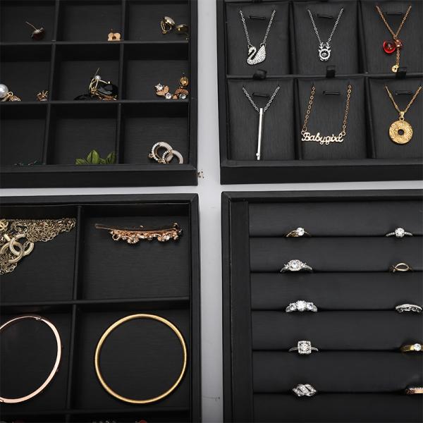 customizable Luxury black leather Jewelry Trays OEM Jewellery Trays display for ring bracelet Necklace