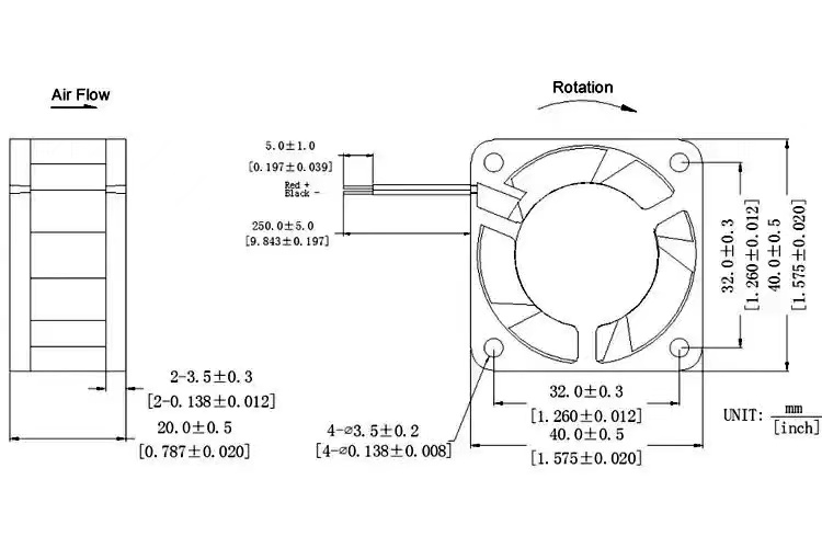Mini Plastic DC 24V 40mm Fan Large Air Volume For Ventilation