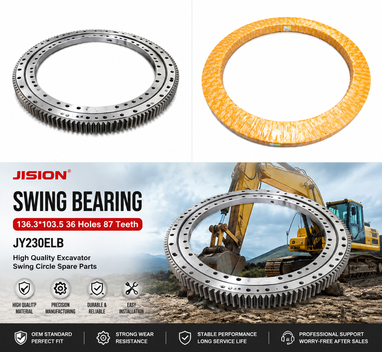 JY230ELB Swing Bearing 136.3*103.5 36 Holes 87 Teeth Excavator Swing Circle Slewing Ring Bearing Spare Parts