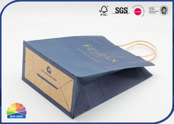 sacos de papel naturais de 180gsm Eco Kraft com punho de papel logotipo personalizado
