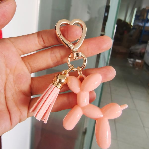 GUGEER Pink Jelly balloon Dog Keychain Lovely Puppy Key Ring,Cute Pet Animal Keychain Decor Metal Keyring Portable Gift for Girls