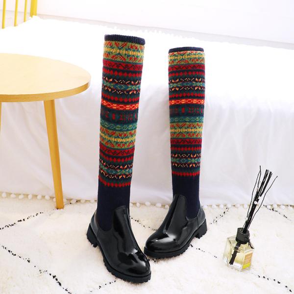 JBFB09 Colorful OEM Womens Flat Knee High Boots Customized Fly Woven