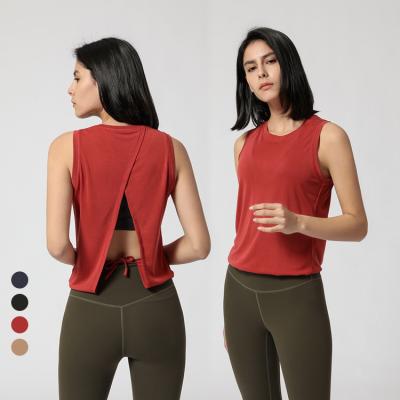 Four Way Stretchy Workout Sweat Vest Gym Back Split Fitness Yoga Tops