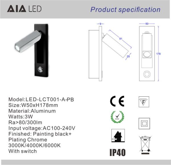 Contemporary adjustable flexible reading lamp hotel headboard wall light led reading wall light
