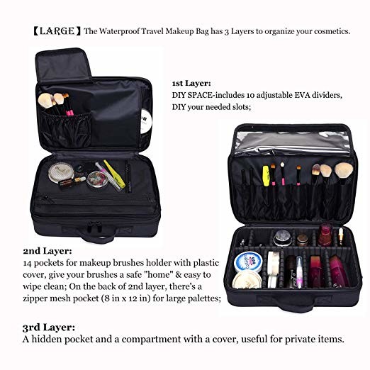 Big Cosmetic Organizer Bag With Adjustable Dividers Polyester / Nylon Material