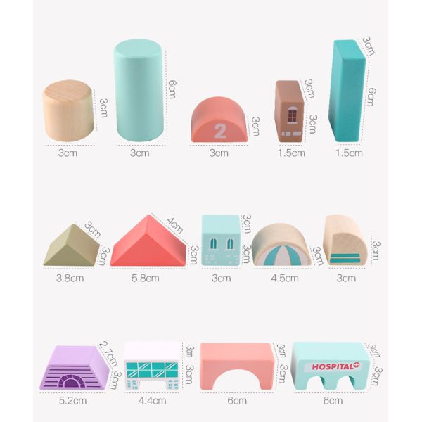 la ville en bois du hêtre 2700g bloc constitutif les jouets en bois des briques 115pcs