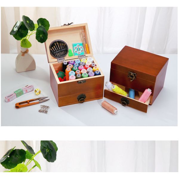 Custom Sewing Kit Set with Wooden Sewing Box Pine Wood Color Room Space Selection