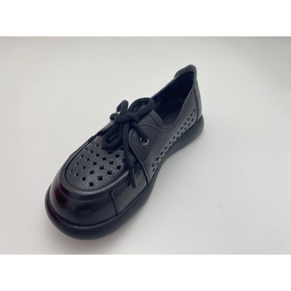 black breathable hollow lace-up comfortable women's shoes with soft soles