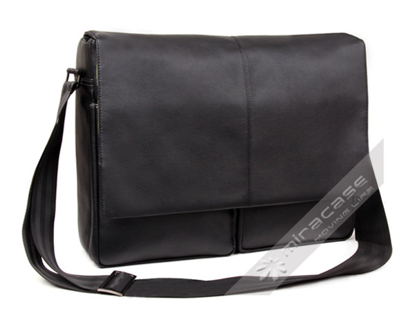 Functional Black / Green Micro Fiber Leather Mens Laptop Messenger Bags, 15.6”