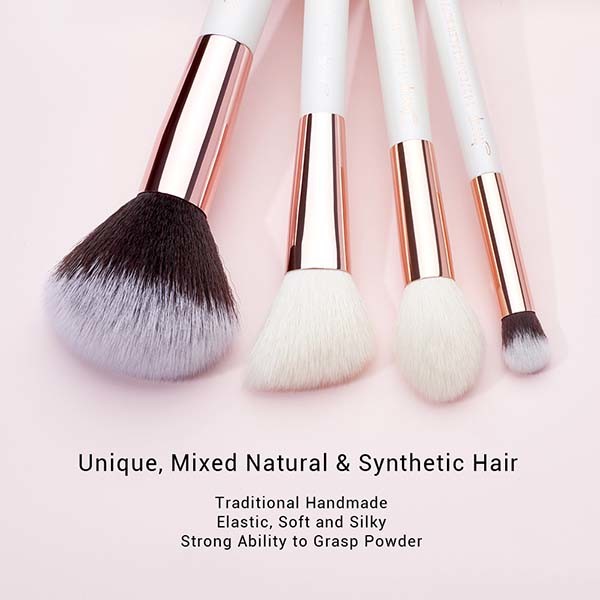 Full 6pcs White And Rose Gold Makeup Brushes Aluminium Ferrule