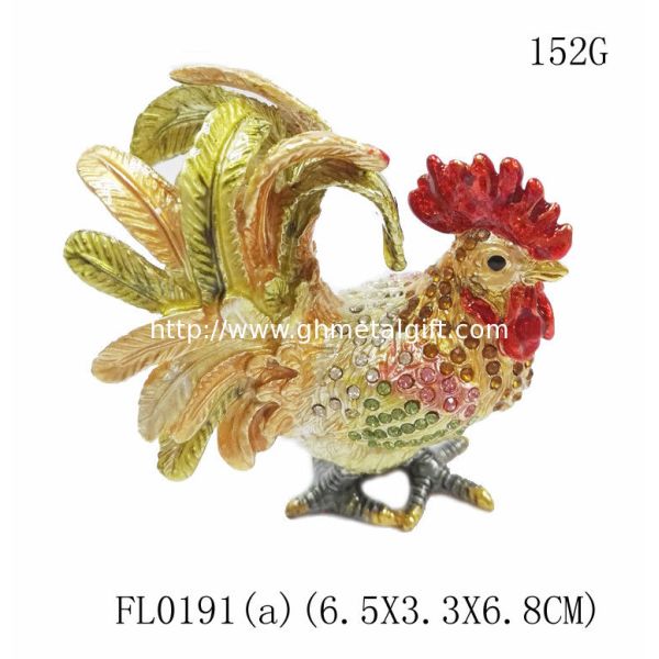 Fancy Mini Rooster Metal Jewelry Box pewter jewelry box with rooster design