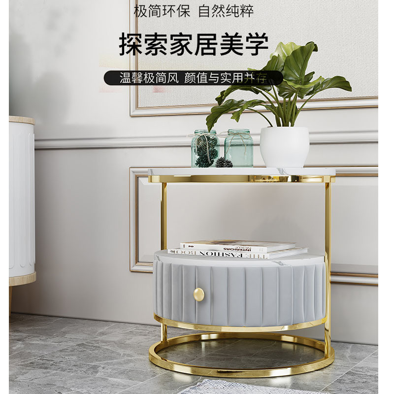 Bedroom Bedside Tables Modern Round Living Room Table with PU Leather Cover Material