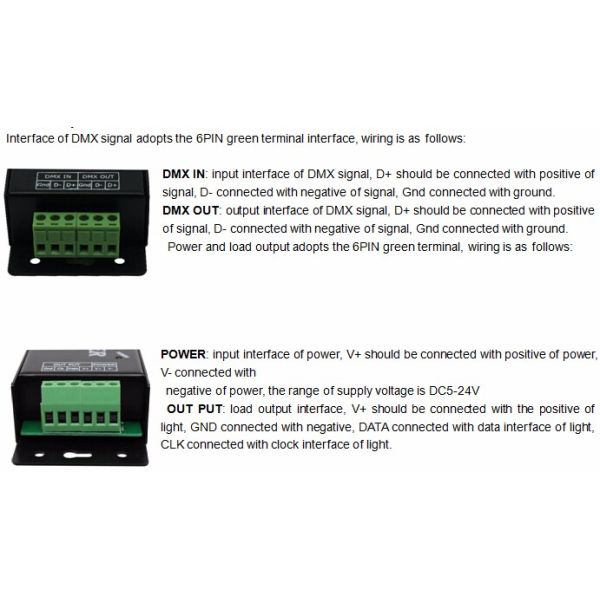 DC5v 24v Dmx To Spi Pixel Decoder 3 Pin For Rgb LED Strip control