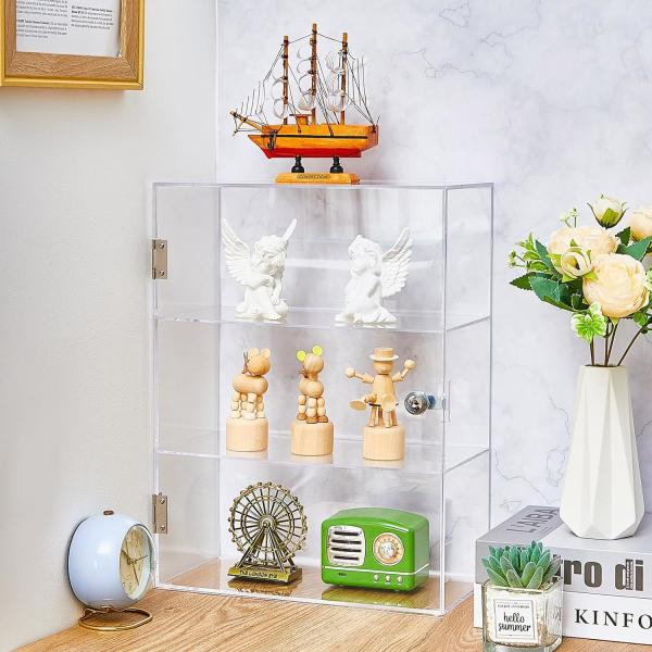 3-Laye Acrylic Showcase Display Cabinet Case With Lock Key Storage Box Collection Office Retail