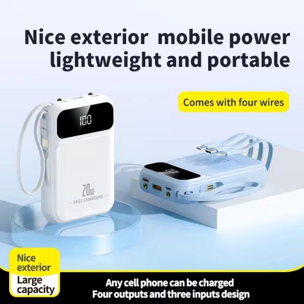 10000mah Portable Power Bank with Over-discharging Protection and Built-in Cables