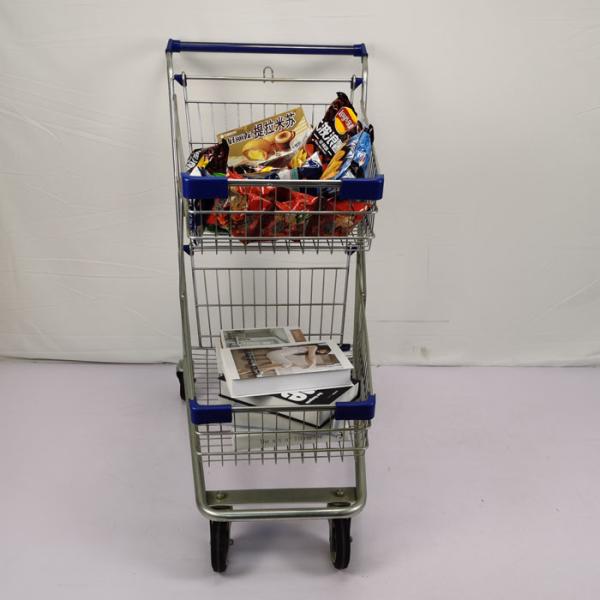 Double Layer Shopping Basket Trolley Zinc Powder Coated Supermarket Shopping Cart
