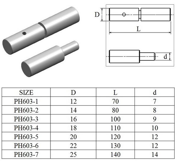 Welding hinge piston hinge PH603, self color or zinc plating, size 70-140mm
