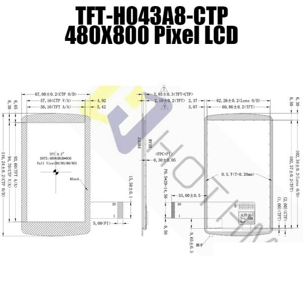Écran capacitif de 4,3 IPS TFT de pouce, ecran couleur de 480x800 TFT