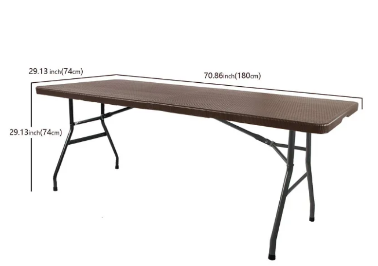 180*76*74cm Rattan Folding Table for Outdoor Furniture Rectangle Banquet Design