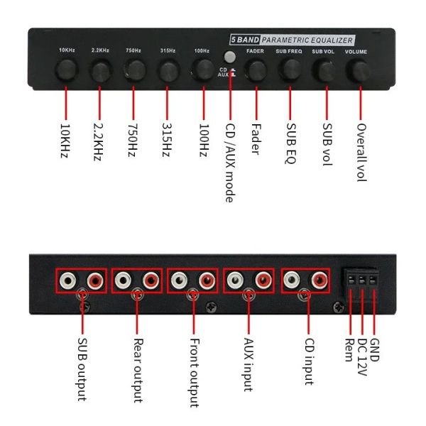 24V 5 Segment Car Audio Equalizer with Remote Control and Aux Input for Precise Tuning