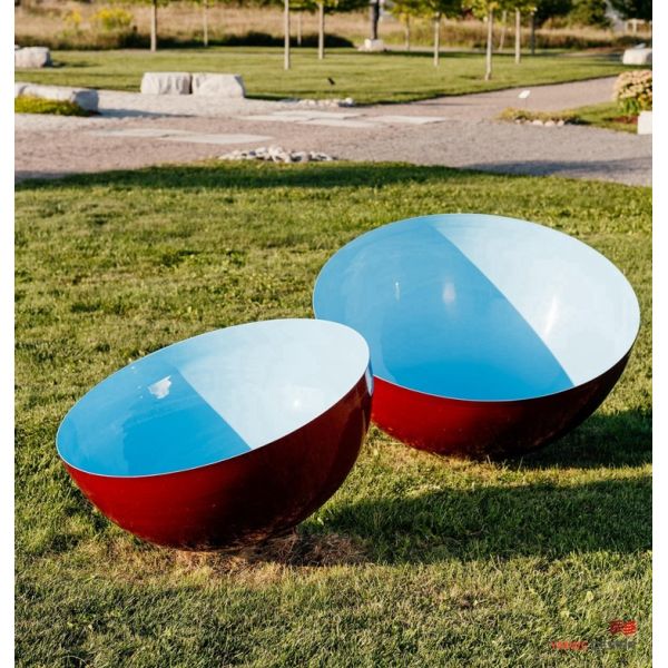 Art Decoration Singing Bowl Cerulean Sky Medium Blue Stainless Steel Outdoor Sculpture