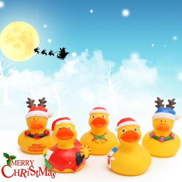 Promotional Gift Mini Christmas Rubber Duck With Santa Hat / Custom Logo 6P Free