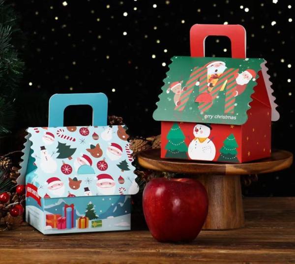 Custom Apple Paper Gift Box For Christmas Eve With Handle And Festive Design