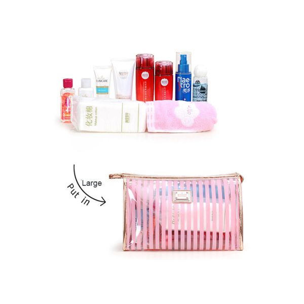 Black Stripes Portable Washing Bag , Waterproof Transparent Makeup Bag