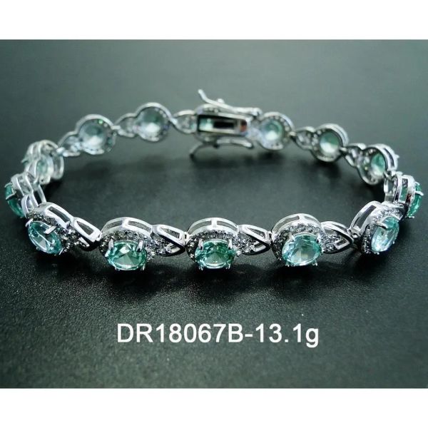 925 Sterling Silver Elegant Women Bracelet pavent placer le bracelet à spinelle vert