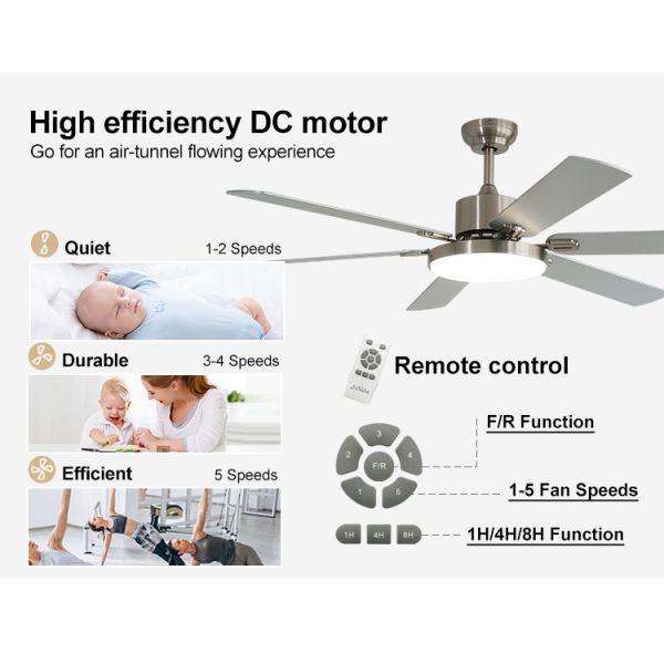 Ventilador de teto LED de vento natural de alto volume com 6 lâminas de MDF e estilo de design moderno 10-