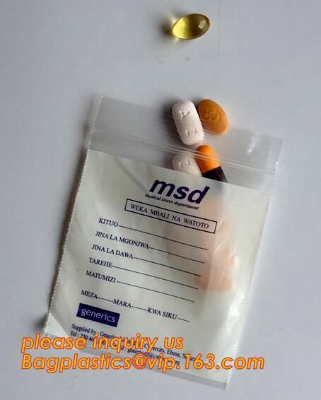 Eco friendly biohazard medicine k bag, FDA LDPE Materials Medical using Zipper Bags Plastic Zip lock bags with own