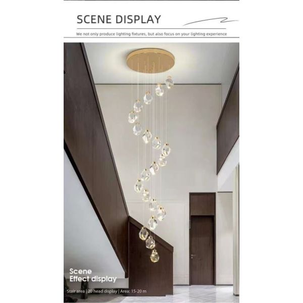 Hôtel Escalier Intérieur Luxe Moderne Chandelier de cristal Pendant Lumière avec LED Lampe de plafond Lampe de taille 130*110mm