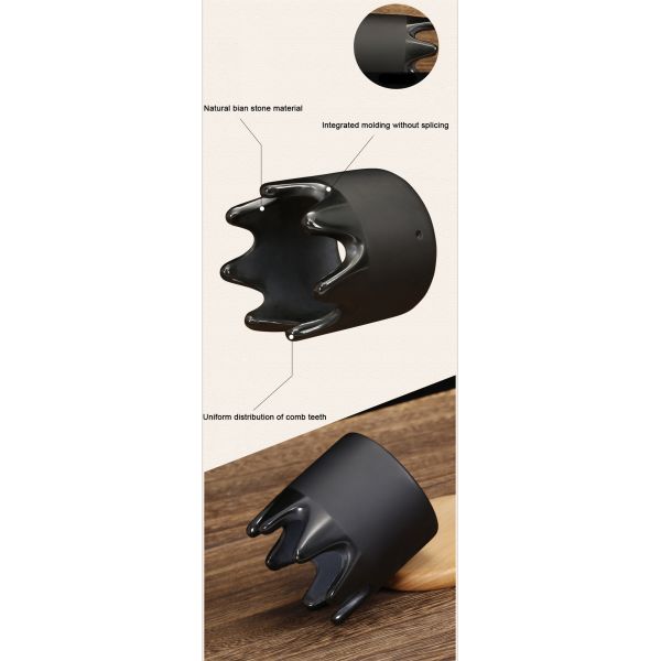 6*6*6.1cm Natural Black Bian Stone Gua Sha Scraping Massager Jade Stone Guasha Scalp Comb Head Massage Meridian Dredging Comb