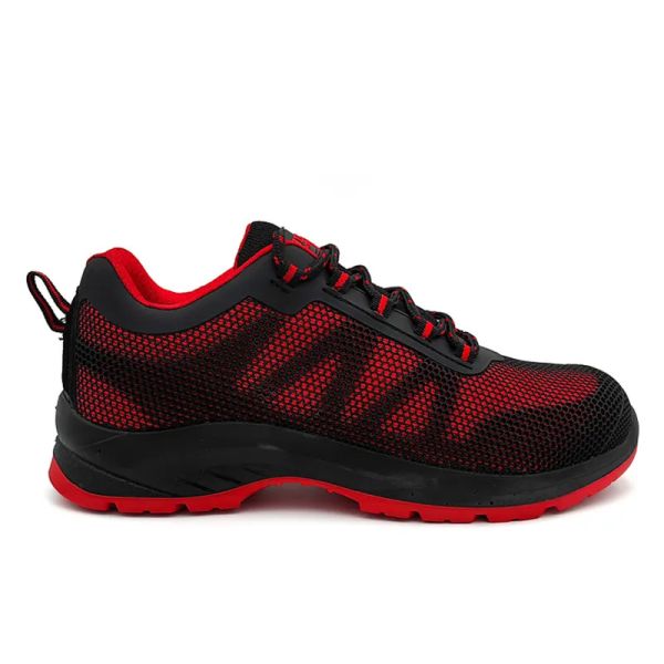 KPU Breathable Mesh Work Boots S3 Slip Resistant Steel Toe Shoes Black Red