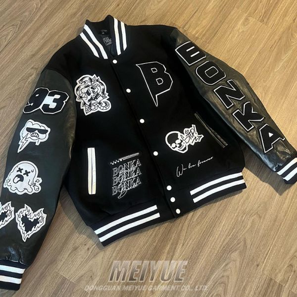 Custom Logo 100% Cashmere Streetwear Varsity Jacket With Leather Sleeves