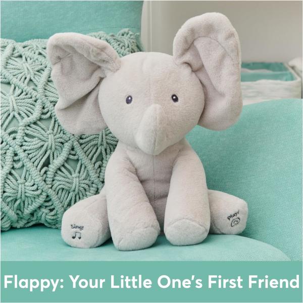 GUND Bebê Animado Flappy O Elefante Plush, Cantando Brinquedo de Bebê de Animais Recheados para Idades 0 e Mais, Cinza, 12