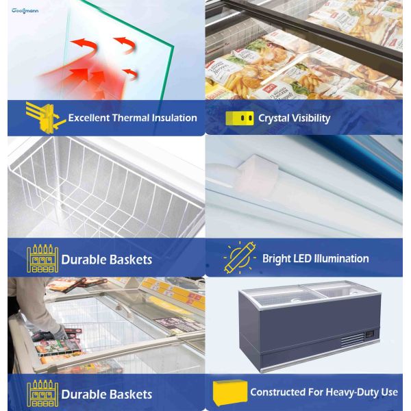 Горизонтальный холодильник 710L комода крышки замораживателя R290 острова супермаркета открытый стеклянный