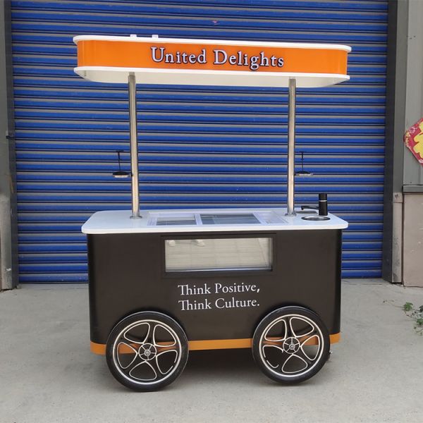 Commercial Mini Frozen Ice Cream Display Cart Trailer Gelato Mexican Beach Ice Cream Freezer Hand Cart Push Carts For Ice Cream