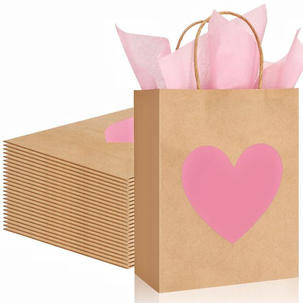 Печать на гравюре Персонализированный Kraft бумажный пакет для Дня святого Валентина розничные подарки