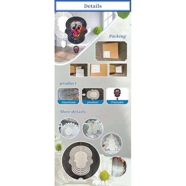 Sublimation Wind Spinner Blanks Skull Decor Custom Aluminum Sheet Blank Heat Transfer Halloween Decoration Metallic Wind Spinner